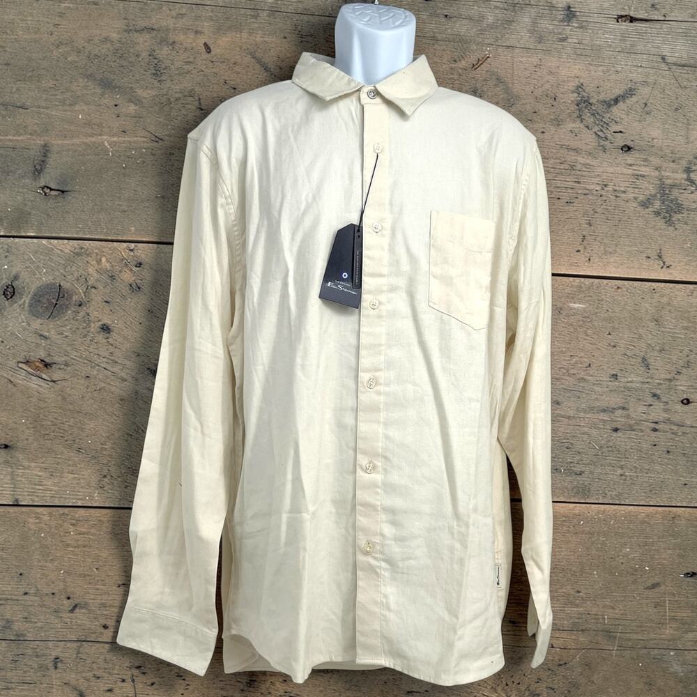 BEN SHERMAN NWT Men's Ivory Lightweight Twill Dress Shirt XL Office Business
